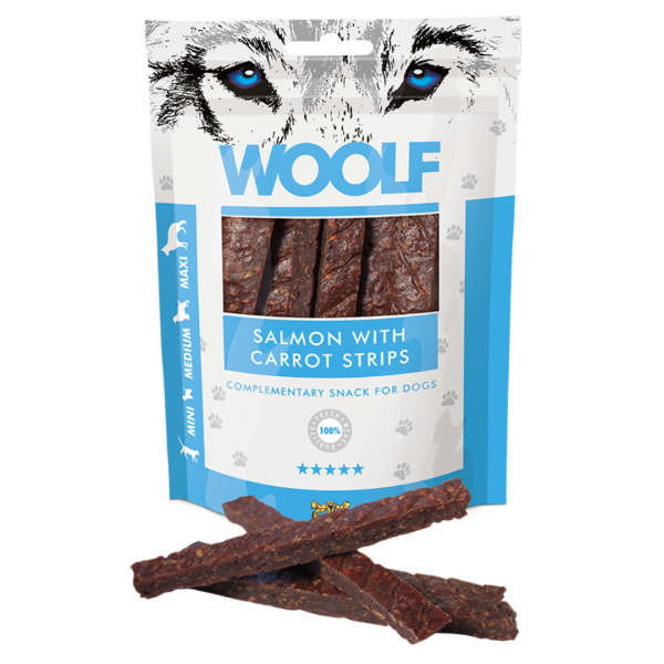 Woolf Salmon & Carrot Strips 100g For Discount